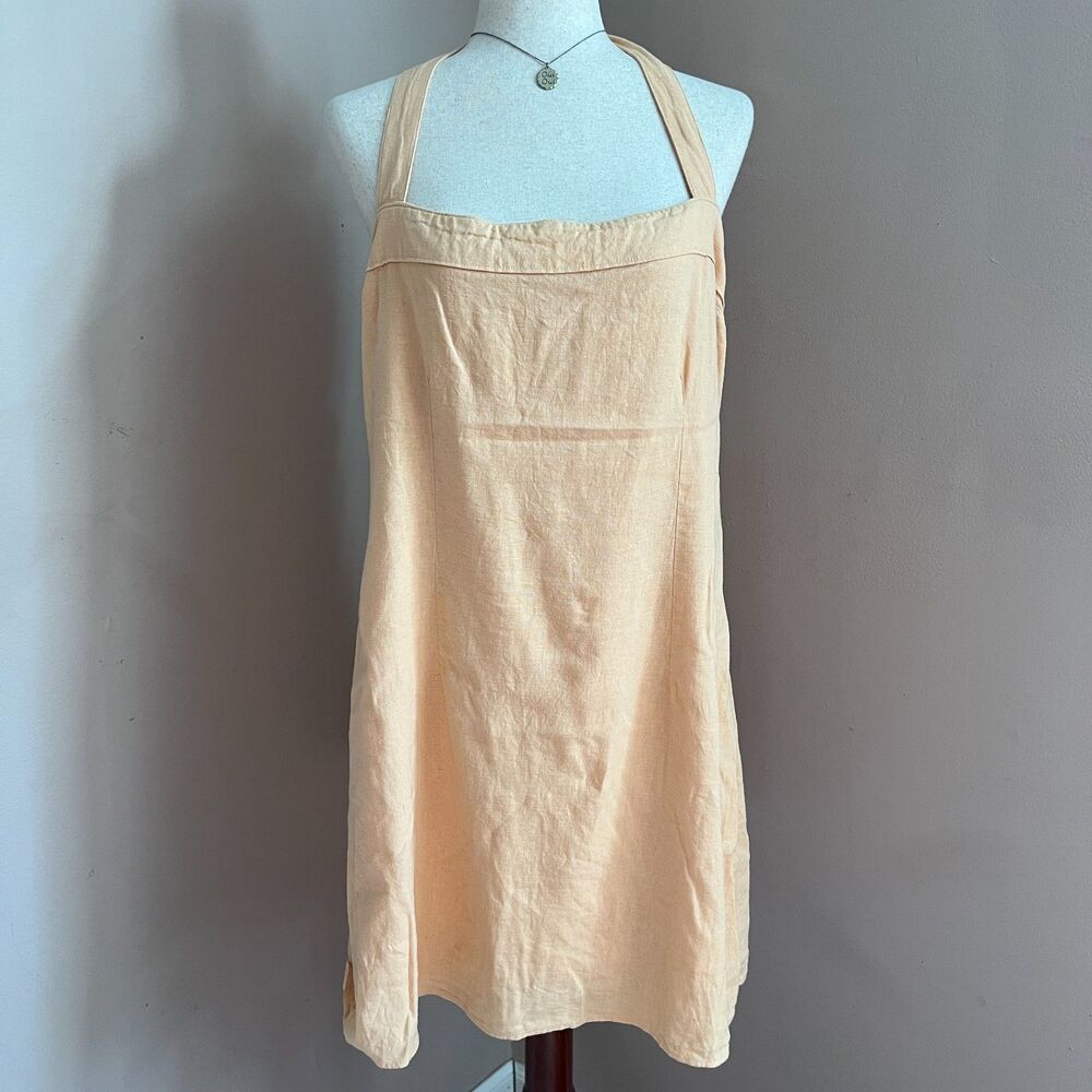 Abercrombie & Fitch Orange Halter Mini Dress Linen Blend Summer Vacation Sz XLT